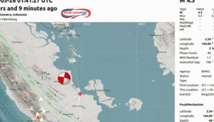 Gempa M4,3 Guncang Banyuasin, BMKG: Dipicu Sesar Tak Terpetakan!