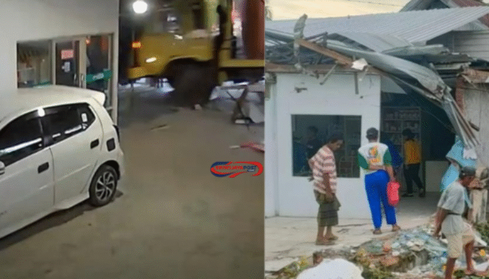 Diduga Sopir Mengantuk, Truk Kontainer Hantam Rumah dan Apotek di Polewali Mandar