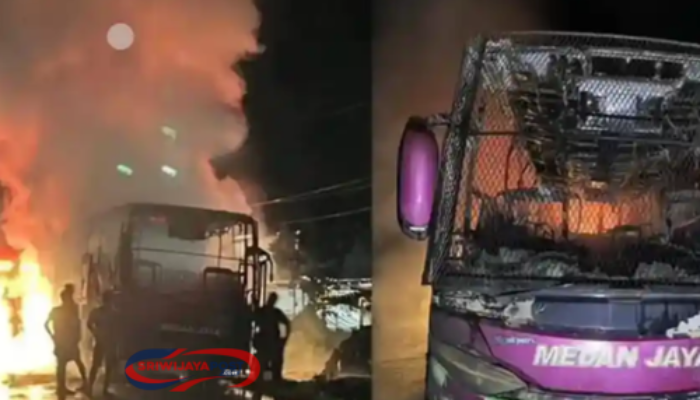 Bus Medan Jaya Terbakar di Sumatera Selatan, 44 Penumpang Terjebak, Polisi Buat Dapur Umum