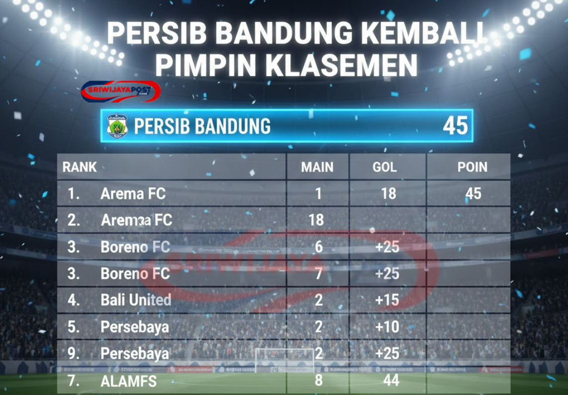 Liga 1 2025/2026: Persib Bandung Kembali Pimpin Klasemen